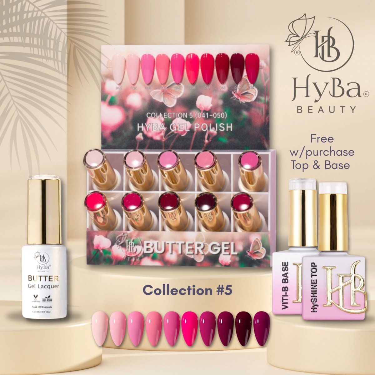 BUTTER Gel Polish SERIES 5 (Colors 041 - 050) - Free Top & Base - HYBA BEAUTY